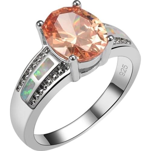 Morganite With White Fire Opal 925 Sterling Silver Size 6 7 8 9 10 R1467