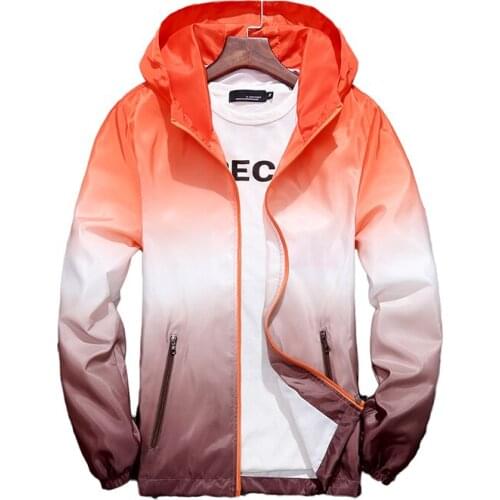 Mens outdoor gradient clothes spring autumn mens jacket couple models men women UV protection windproof jacket plus size S-5XL