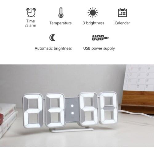 3D Wall Clock LED Large Time Calendar Temperature Desktop Table Digital Clock LED Backlight Home Decor Alarm Clocks