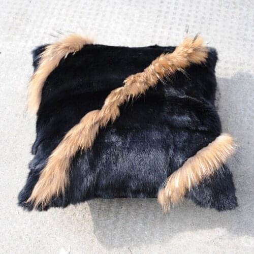 CX-D-102A Real Raccoon Fur Trim Real Rabbit Fur Pillow Cases Covers