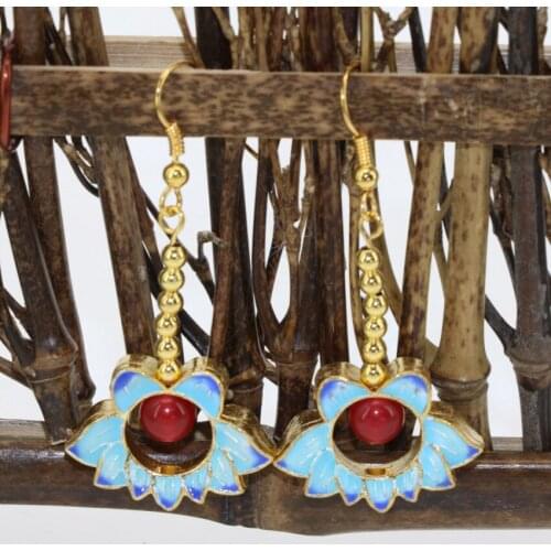New arrival high quality gold-color flower cloisonne dangle earrings long drop earrings for women dangle earrigns jewelry B2609
