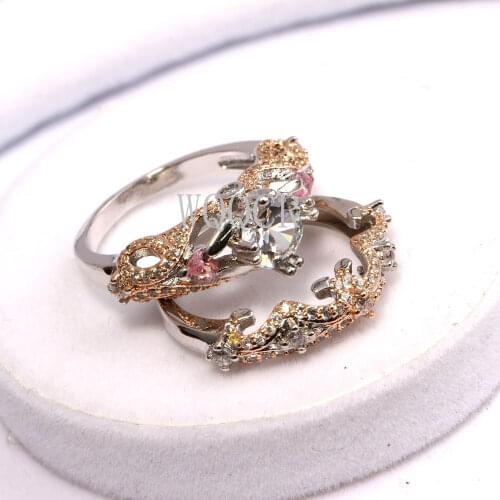2PCS/Set Of Female Ring Set Luxury Rose Gold Filled Crystal Zircon Wedding Ring Infinite Engagement Ring Female Jewelry Gift