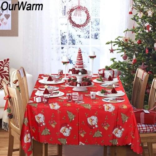 OurWarm Christmas Table Decoration 175x145cm Rectangular Table Cloth New Year Party Table Cover Christmas Decorations for Home