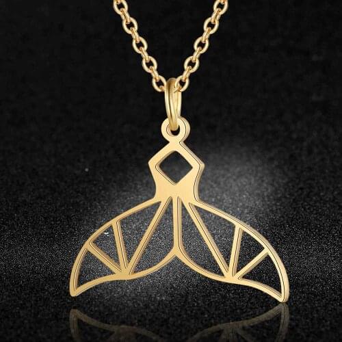 100% Stainless Steel Mermaid Tail Fashion Necklace for Women Wholesale Unique Design Pendant Necklaces Female Trendy Jewelry