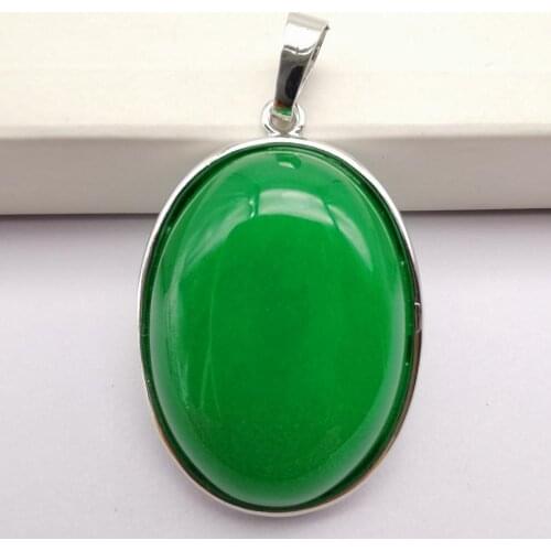 Luck Green Jad e Stone Bead Oval GEM Pendant Jewelry For Gift S3222