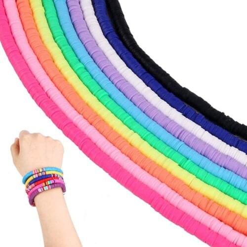 6mm Mixed Color Flat Round Handmade Polymer Clay Bead Spacers Loose Disc Bead for Jewelry Making DIY Earring Bracelets 15inch