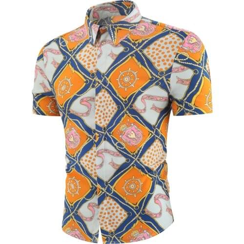 Fashion Flower Design Short Sleeve Casual Shirts Mens Hawaiian Blouse 2021 Summer Clothing Plus Asian Size M- 4XL