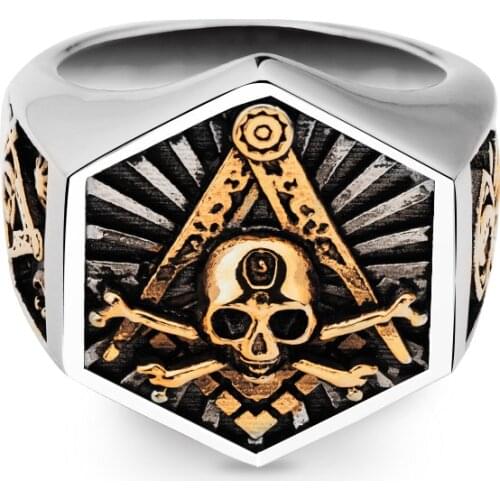 SECRET BOYS Masonic Ring For Men Hexagon Skull Stainless Steel Freemason Party Totem Jewelry