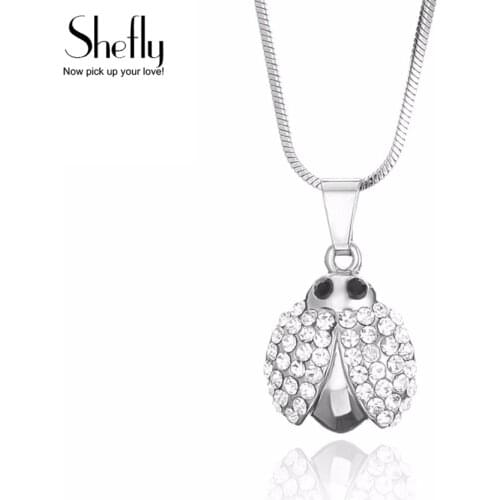 Silver Color Cute Beatle Necklaces & Pendants For Women High Quality CZ Crystal Lady Jewelry Soft Snake Chain Collares Mujer
