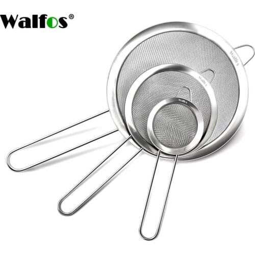Walfos Fine Mesh Strainers Premium Stainless Steel Colanders and Sifters with Reinforced Frame and Sturdy Handle Perfect