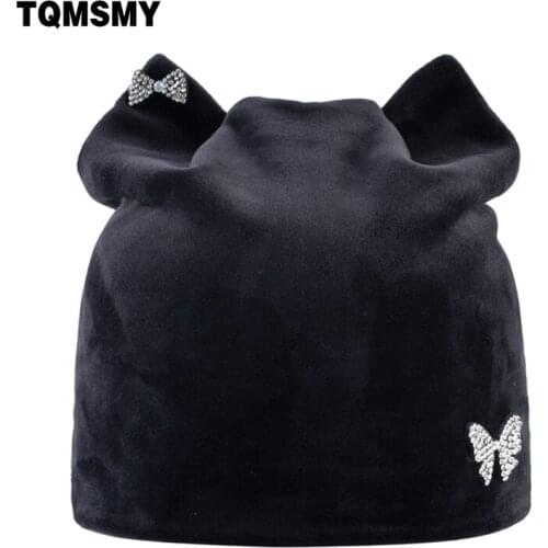 Winter hats for women beanies Cute bow ornament Cat bone girls Lovely beanie Ladies Russia gorros Flannel Soft Autumn Caps woman