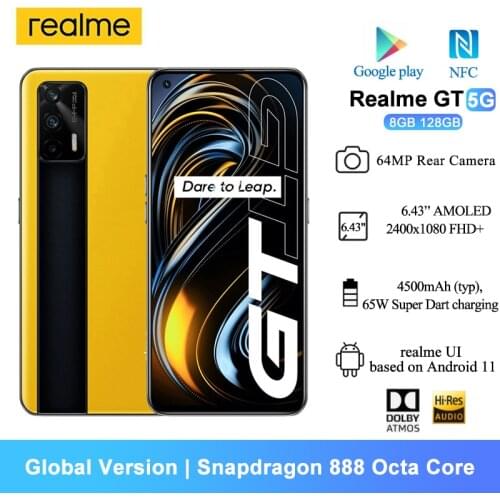 Global Version Realme GT 5G Smartphones 6.43 " Super AMOLED Snapdragon 888 Octa Core 4500mAh 64MP Mobile Phones Android 11