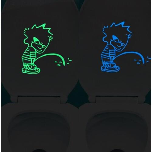 Funny Cartoon Luminous Toilet Sticker Glow in the Dark Bathroom Wall Sticker Fluorescent Decorative Decal for Kid Home Decoation