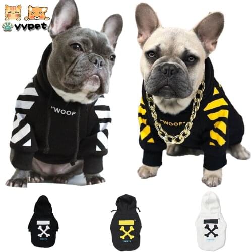 French Bulldog Woof Dog Hoodie Pet Clothes Stylish Streetwear Cotton Sweatshirt Fashion Outfit For Dogs Cats Puppy Small Medium