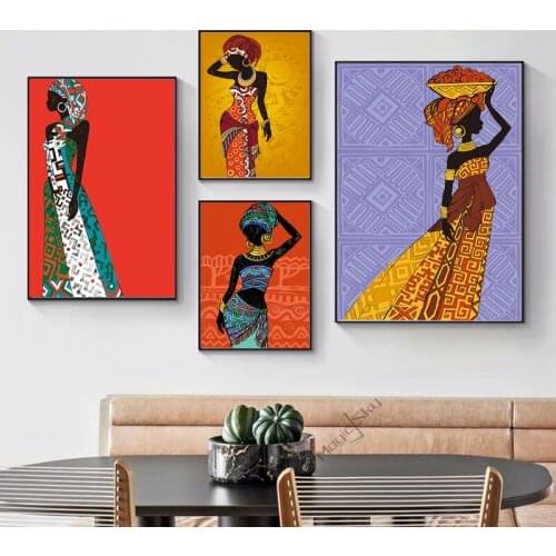 Vintage African Woman Decorative Figures Canvas Painting Modern Posters Prints Wall Art Pictures for Living Room Home Decoration