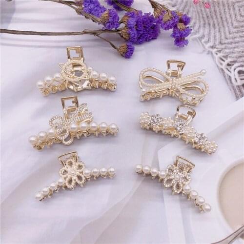 Korean Style Simple Imitation Pearl Rhinestone Hairpin Girl Personality Geometric Hair Claw for Women Fashion Hair Accessories