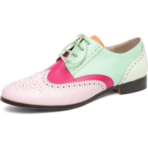 Brand New Brogue Shoes Women Lace Up Genuine Leather Shoes Woman Comfortable Spring Autumn Ladies Shoes High Quality