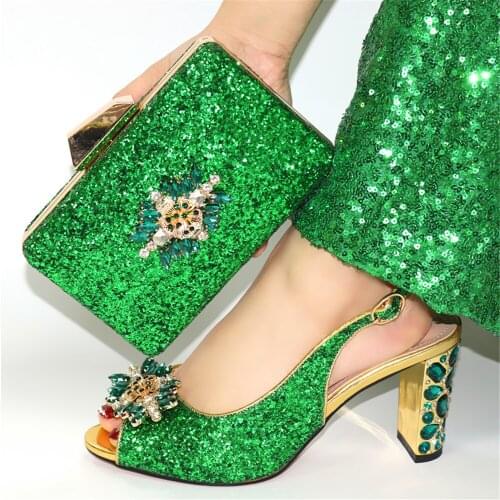 2020 Green Evening Shoes And Bag Fashion Woman Sandals With Handbag Set Ladies High Heels Pumps Clutch CR102 Heel Height 9CM
