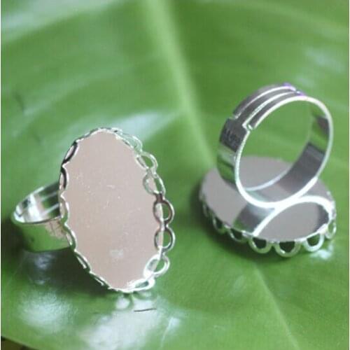 10X with inner 18-25mm Fashion Jewelry!!! Silver Plated Lace Ring Blank Cabochons Tray for DIY Jewelry Making