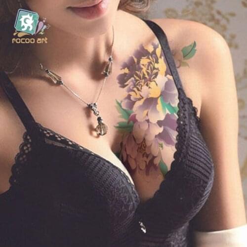 21X10cm Long Colorful Flower High Solution Body Art Purple Peony Flowers Circle Design Temporary Fake Flash Tatoo Sticker Taty