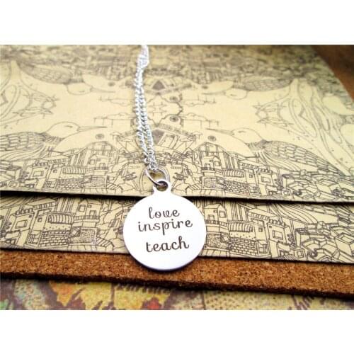 3pcs/lot Fashion stainless steel necklace "love inspire teach" Charms Pendant necklace Jewelry Gift more style for choosing