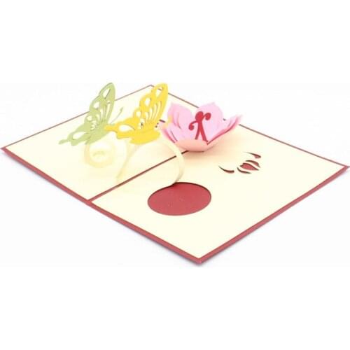3D Laser Cut Handmade Carving Two Butterfly Flower Paper Invitation Greeting Card PostCard Valentines Day Propose Creative Gift