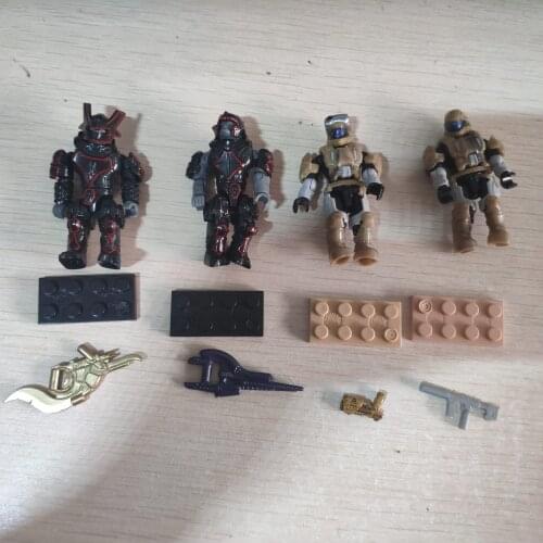 4pcs Mega Construx HALO ODST Squad Ambush VS Brutes Captain Minor Detachable Armor Mini Figures Buliding Toys + Base+Weapon