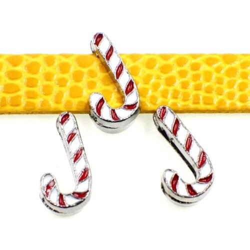 50PCS 8mm Alloy Enamel Merry Christmas Candy Slide Charms Slide Beads DIY 8mm Bracelets Wristbands,Belt Straps Pet Name Collar