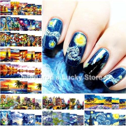 12 Designs Beauty Retro oil Painting Style Nail Art Water Transfer Decals Nail Sticker Slider Tattoo Nail Accessories Supplies