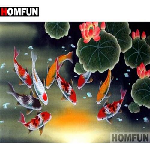 HOMFUN 5D Diy Diamond Painting Cross Stitch "Animal Carp lotus" Home Decor Full Rhinestones Inlay Diamond Embroidery A26079