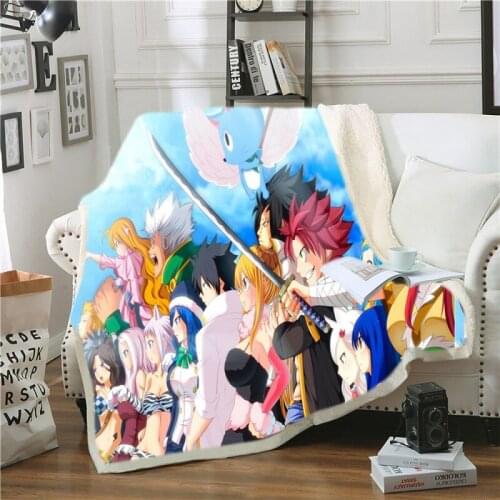Anime Fairy Tail Sherpa Fleece Blanket Magic World Comic Character Sofa Blanket Kids Bedding Birthday Gift for Girls Boys Cutsom
