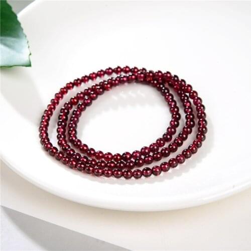 Quality 3row 4mm Red Garnet Stone Beads Bridal Jewelry Link Chain Bracelet Length for Women Wedding Energy Yoga Jewelry Y942