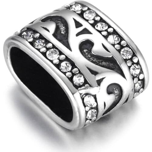 316L Stainless Steel Slider Beads Zircon Polished 12x6mm Large Hole Bead Metal Slide Charms DIY Accessories for Jewelry Making