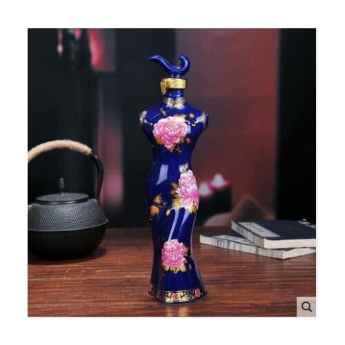 Jingdezhen purple robe 0.5 kg outfit ceramic bottle is 0.5 kg of four cheongsam beauty JinHe packing seal wine wine jar