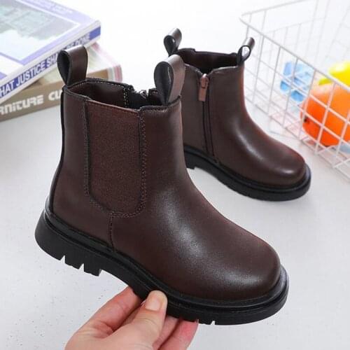 Childrens boots fashion childrens ankle boots in the big boy British style zipper Martin boots black 2021 autumn and winternew