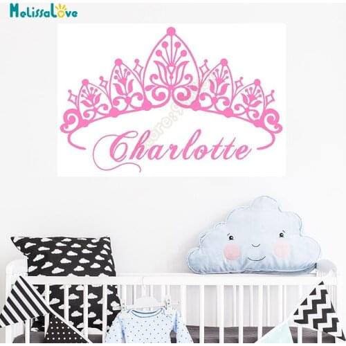 Eco-friendly Baby Girl Crown Wall Sticker Custom Name Decals Wall Sticker Kids Room Girl Bedroom Wall Art Decoration vinilo B864
