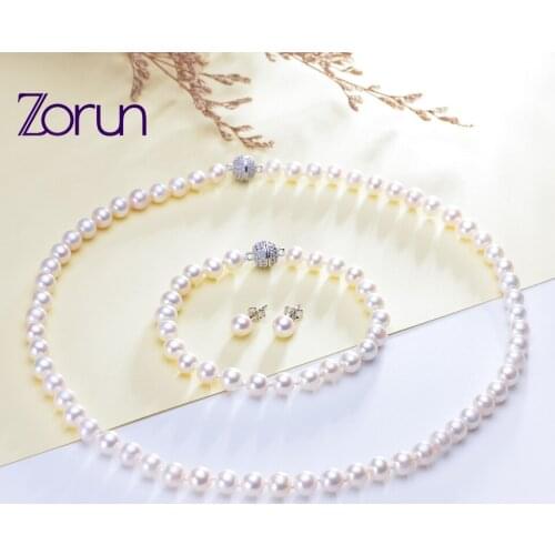 Zorun Genuine Natural Freshwater Pearl Sets Fine Jewelry 9-10mm with Magnetic Clasp with ZIrcon for Women New Design Good Sale