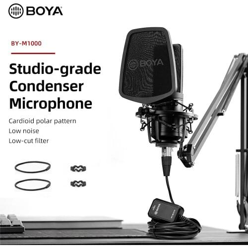 BOYA BY-M1000 Condenser Microphone Large Diaphragm Professional Microphone Suitable for sing recording, video recording