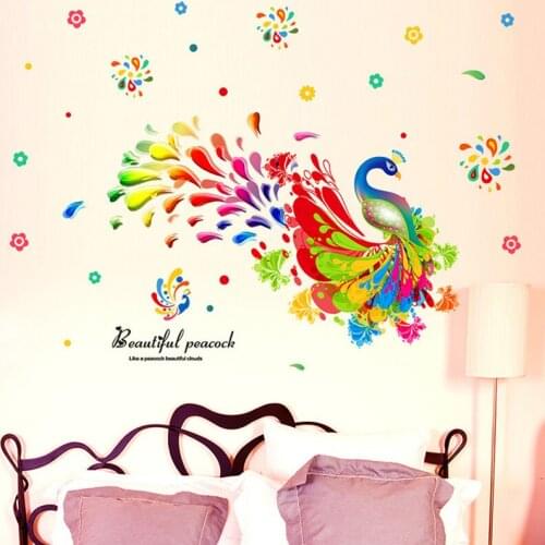 Beautiful Colorful Peacock Wall Sticker Cartoon Home Decor Vinyl Decal Art Wallpaper For Living Room Bedroom Adesivo De Parede