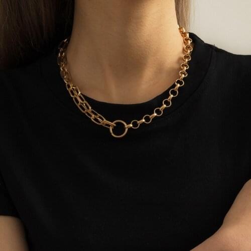 Hip-hop exaggerated punk jewelry with irregular stitching necklace, metal trend geometric single-layer necklace for female