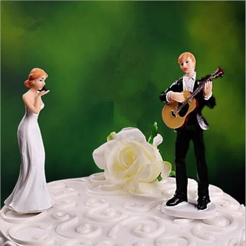 Love Serenade Guitar Playing Groom Wedding Cake Topper bride and groom cake topper figurines with free shipping
