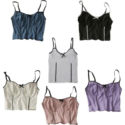 Women Sexy Deep V-Neck Ribbed Knit Camisole Button Down Split Front Ruffles Hem Tank Top Spaghetti Strap Basic Cropped Vest