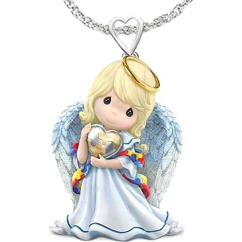 Fashion Creative Cute White Angel Necklace Wing Necklace Lady Necklace Pendant Jewelry Wedding Nec