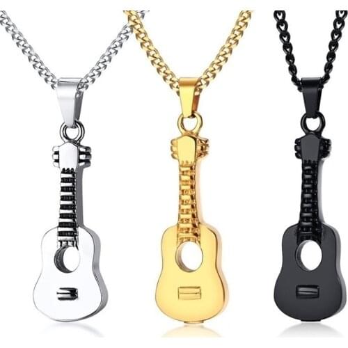 Fashion and Creative Design Unisex Guitar Necklace Stainless Steel Perfume Box with Unscrewed Top