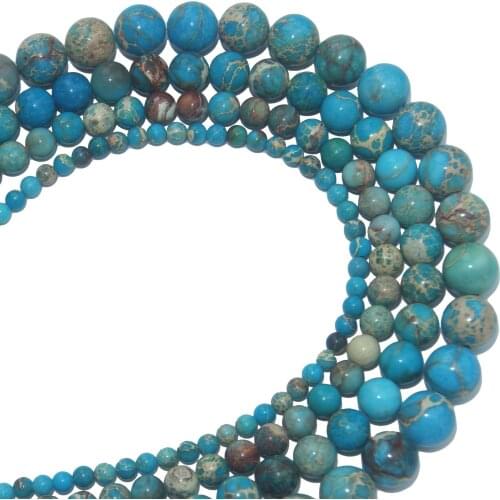 Natural Stone Lake Blue Sea Sediment Turquoises Imperial Jaspers Beads For Jewelry Making DIY Bracelet Necklace 4 6 8 10 MM