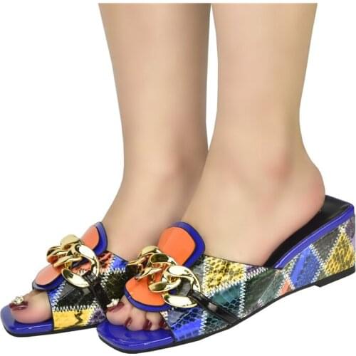 Latest Elegant African Party Pumps Chain Decorative Trend Womens Slippers Outdoor mixed colors Wedding wedges shoes for women