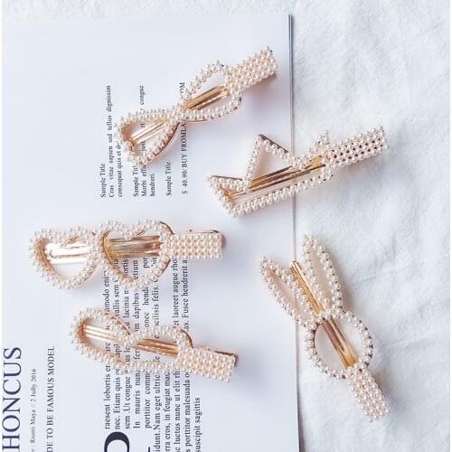 New fashion geometric hair accessories girl heart cute hair clip simple pearl wild duckbill clip headwear accessories