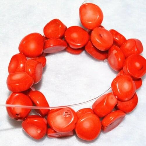New 12-16mm Orange Red Coral Freeform Loose Beads 15"