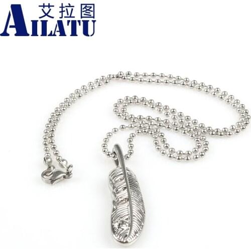 Ailatu Charming Zinc Alloy Feather Pendant and Stainless Steel Chain Necklace for Men' Gift