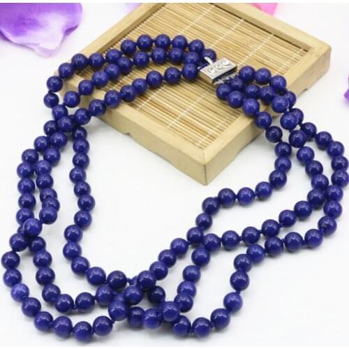 8mm blue lapis lazuli stone round beads 3 rows necklace stone wholesale price new fashion women jewelry 17-19inch B3207